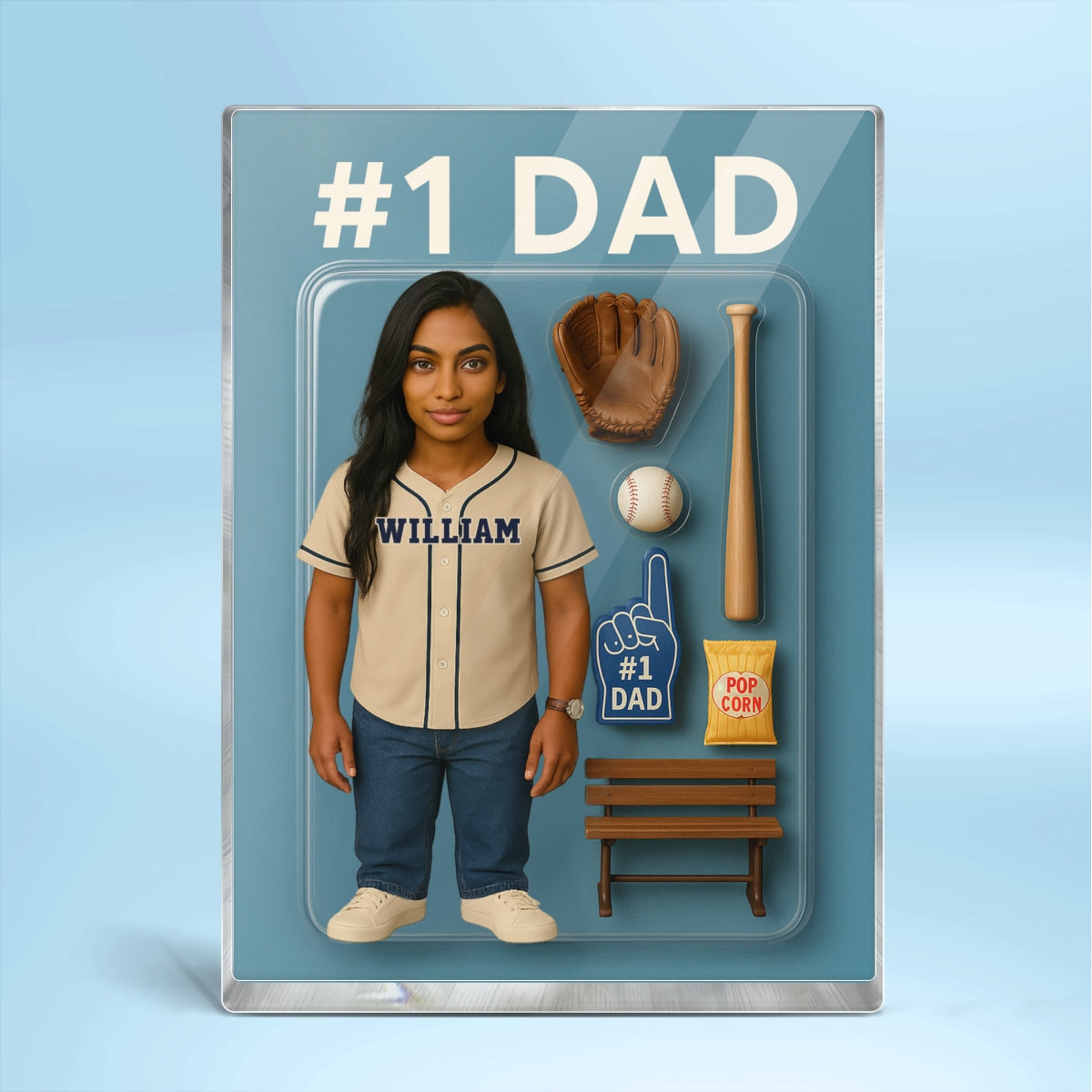 3D Effect Baseball Dad Custom Figure Personalized Rectangle Acrylic Block Plaque