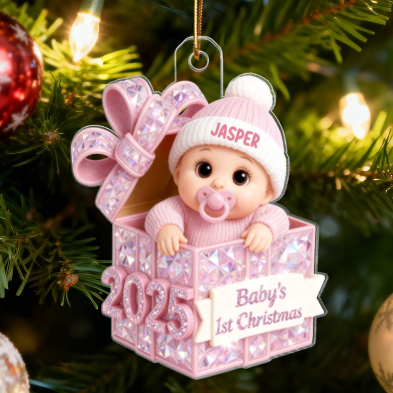 3D Shining Effect Pastel Color Baby's First Christmas - Personalized Acrylic Ornament