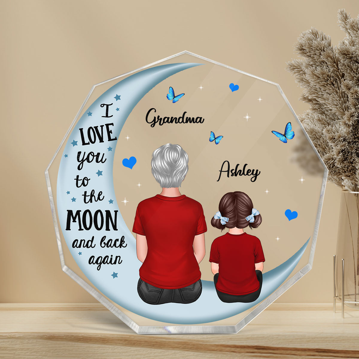 Grandma Grandkids Blue Moon Personalized Nonagon Acrylic Plaque