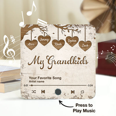 Grandkids Make Life More Grand Hanging Hearts Personalized Music Fridge Magnet, Gift for Grandma