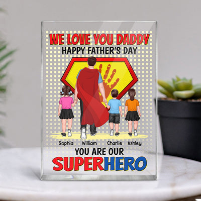 Superhero Dad And Kids Personalized Rectangle Acrylic Block Plaque