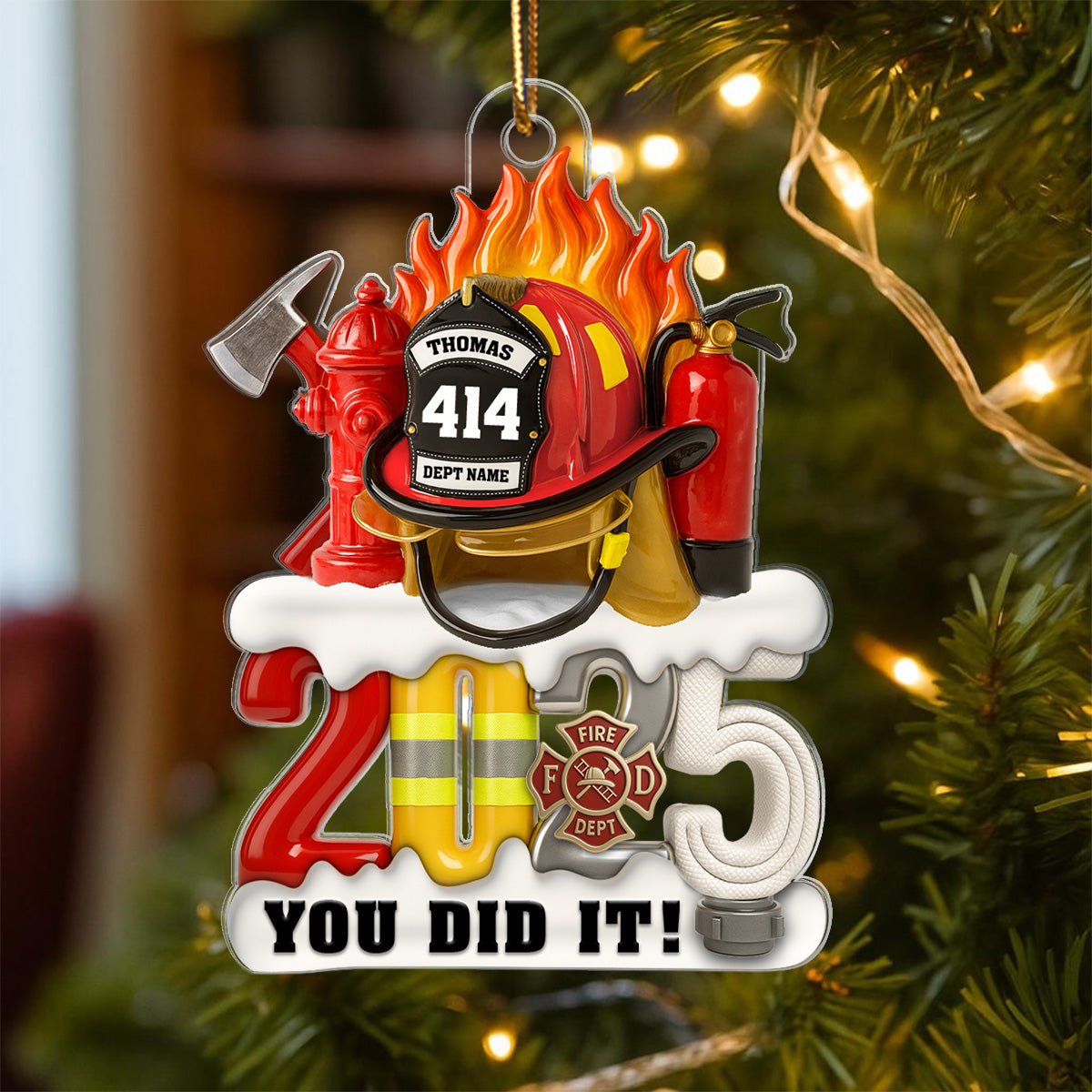 3D Effect 2025 Firefighter Things You Did It - Personalized Acrylic Ornament - Fire Academy Graduation Gift, Promotion Gift