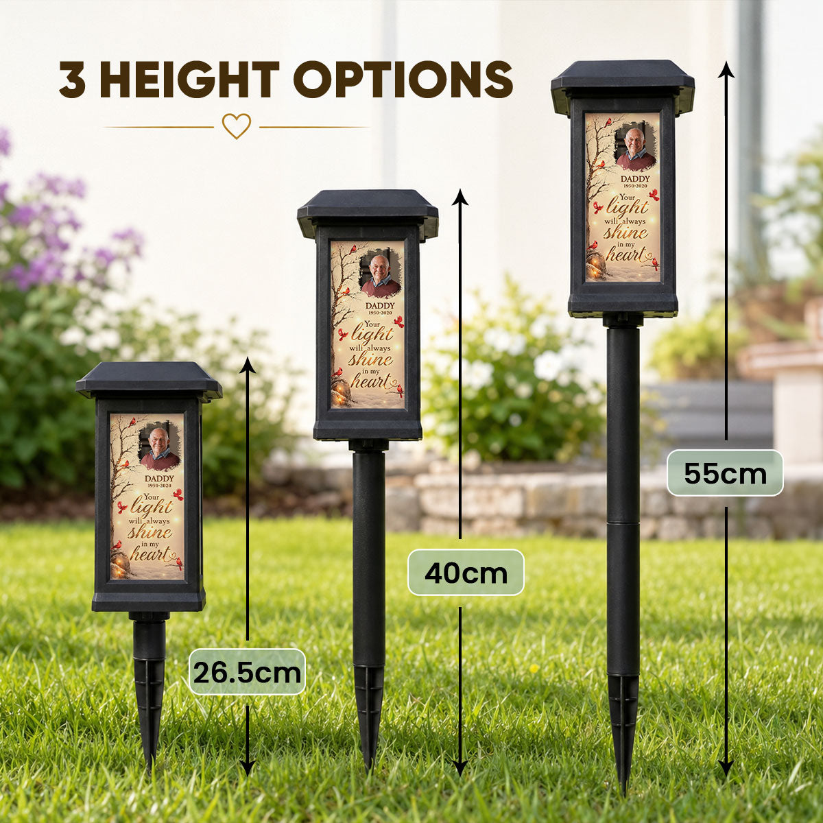 Your Light Will Always Shine in My Heart Cardinal Memorial - Personalized Solar Garden Light - Heartfelt Sympathy Gift for Loved Ones