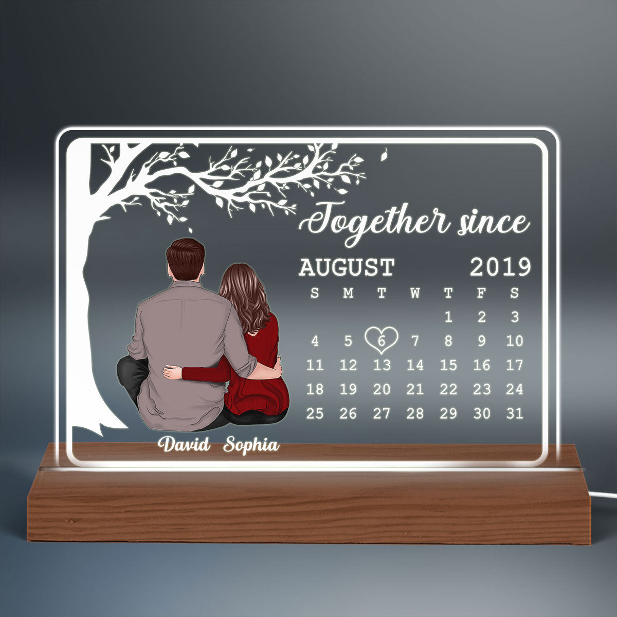 Sitting Hugging Couple Anniversary Calendar Personalized Custom Shape LED Night Light LED Lamp