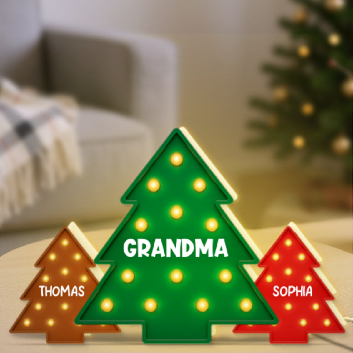 Christmas Tree Grandma Grandkids Christmas Personalized LED Light Box