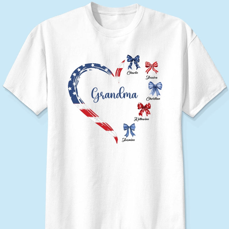 Proud American Grandma Mom Heart Bow Personalized Shirt