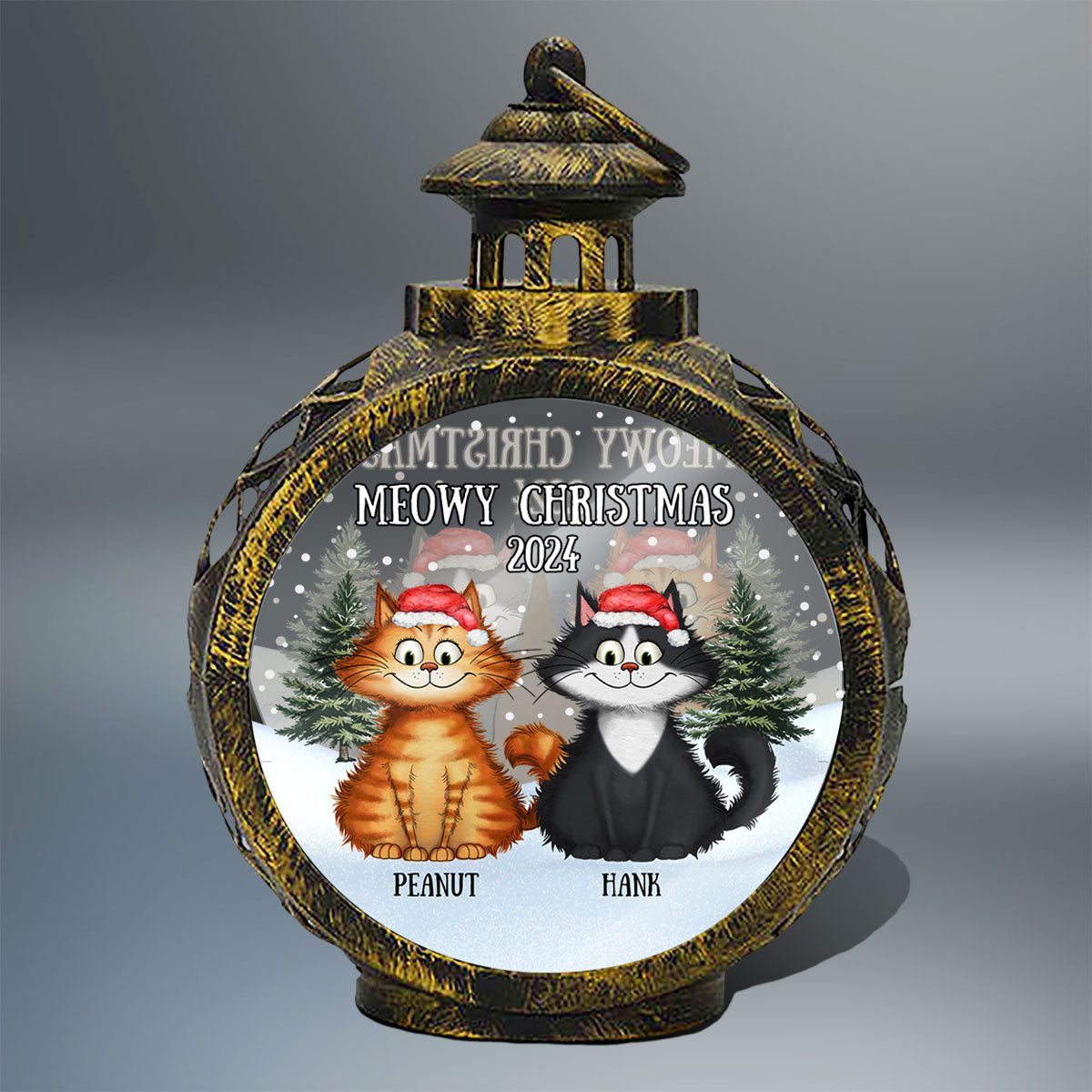 Meowy Christmas Winter Realistic Theme Quirky Cats Personalized Lantern Ornament