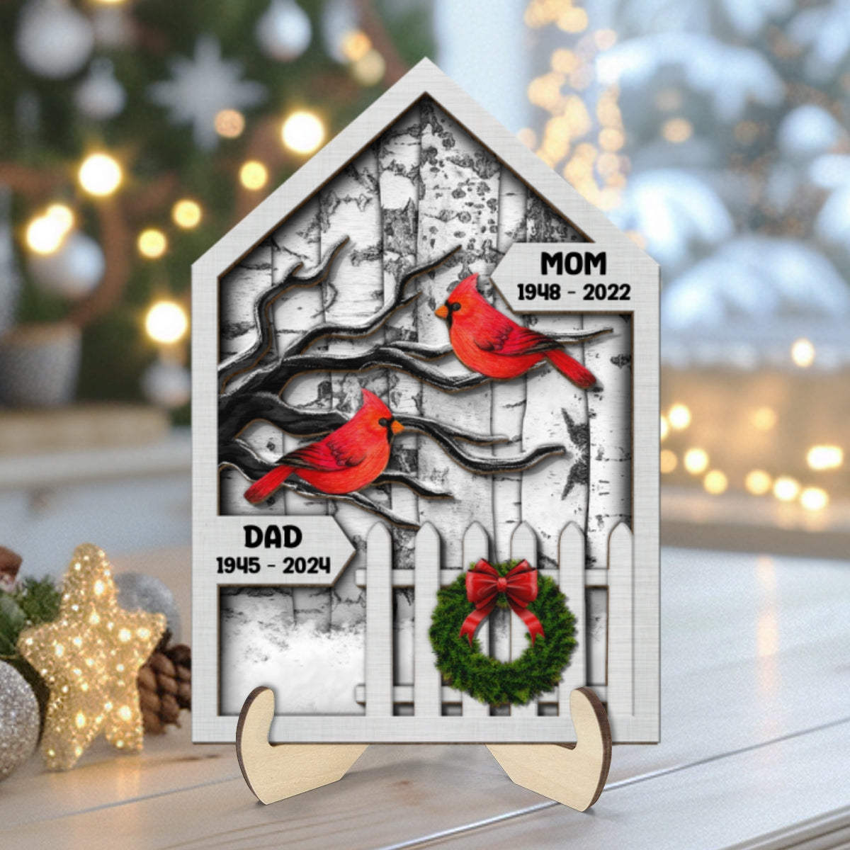 Birch Tree Memorial Christmas 2-Layer Wooden Plaque, Christmas Decoration