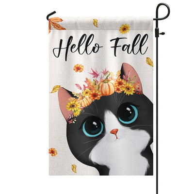 Peeking Watercolor Cute Cats Fall Season Personalized Garden Flag