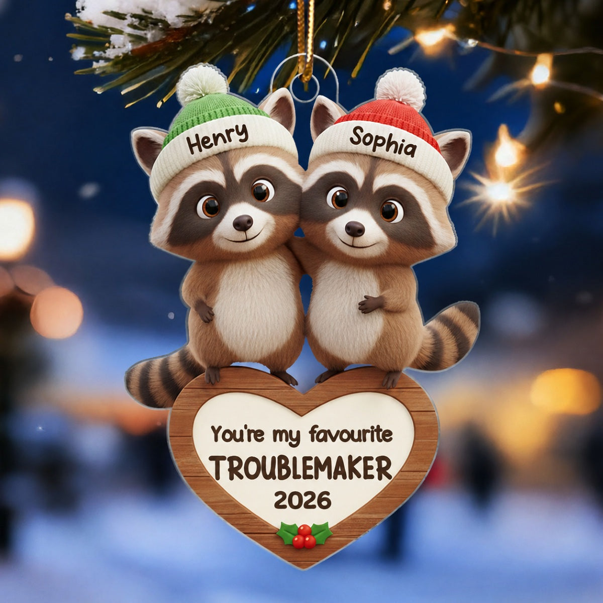 Raccoon Couple Favorite Troublemaker - Personalized Acrylic Ornament - Christmas Gift for Couple, Gift for him, Gift for her