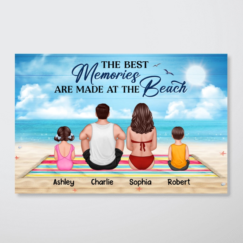 The Best Memories Are Made At The Beach Back View Family Couple Kid Dog Cat Personalized Horizontal Poster