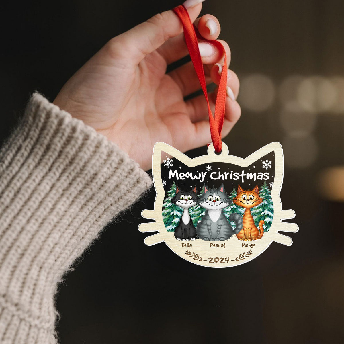 Funny Cat Personalized Christmas 2024 Acrylic Ornament, Custom Meowy Christmas Ornament, Christmas Gift For Cat Lover, Cat Mom Christmas Decor