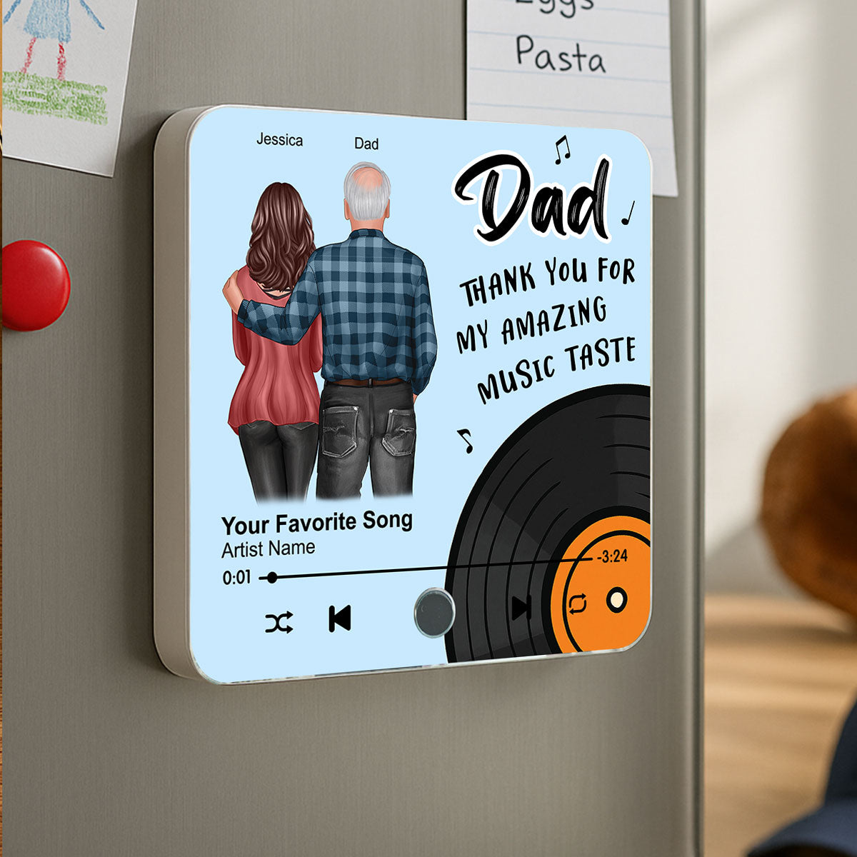 Dad Thank You For My Amazing Music Taste Custom Dad's Favorite Song Personalized Music Fridge Magnet