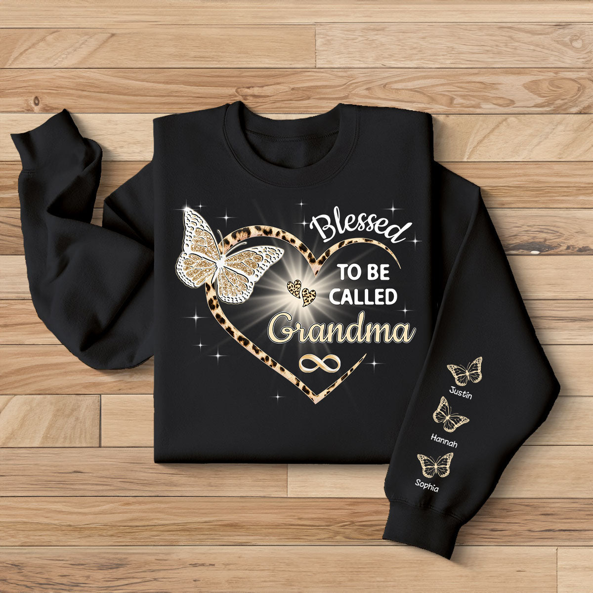 Blessed To Be Called Grandma Butterflies Heart Personalized Sleeve Printed Sweatshirt