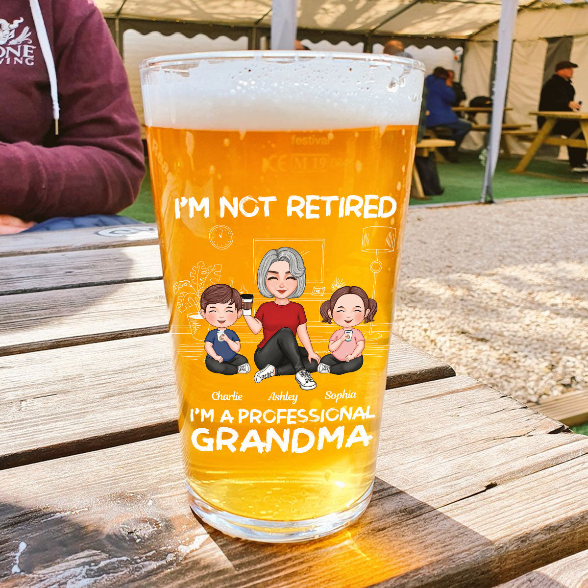 I'm Not Retired I'm A Professional Grandma Grandkids Sitting Together Beer Glass, Retirement Gift