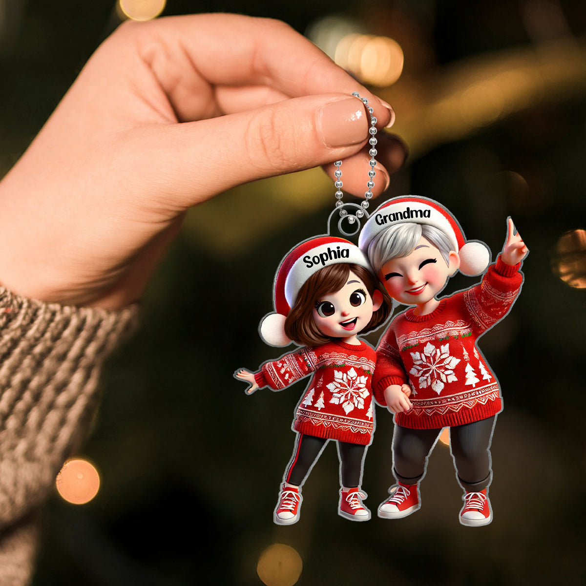 Happy Grandma Grandkids 3D Effect Personalized Acrylic Ornament, Christmas gift for Grandma, Granddaughter, Grandson