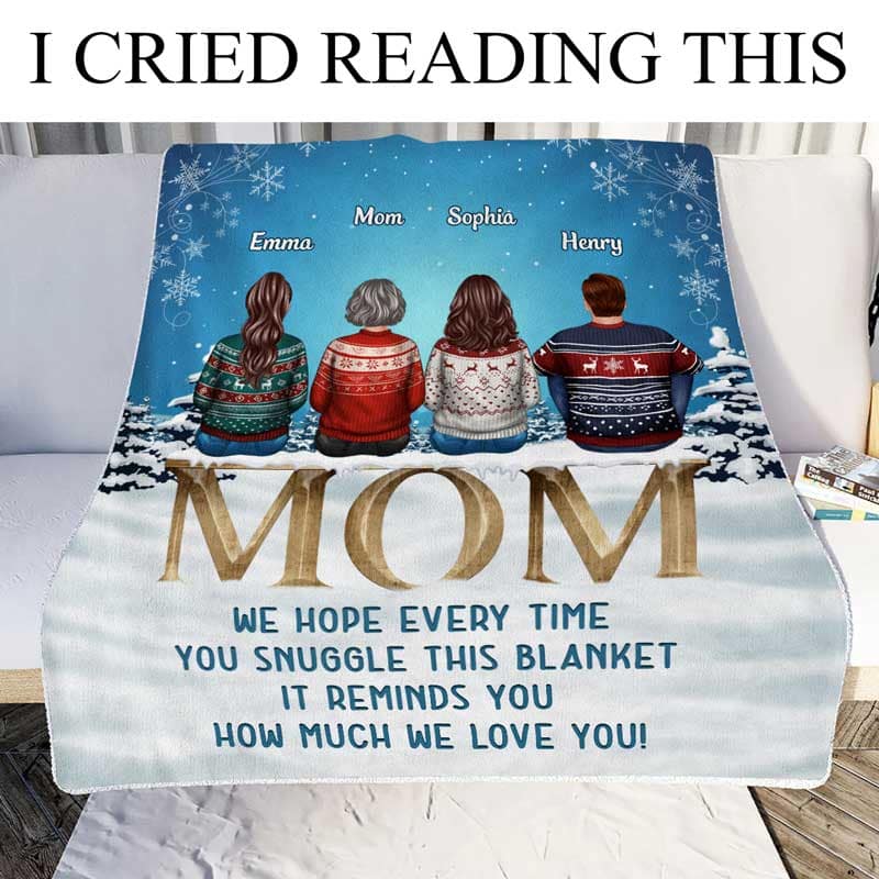Mom We Love You Snow Blue Background Personalized Fleece Blanket