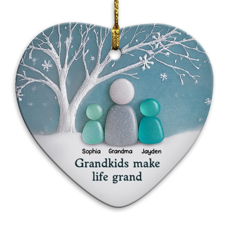 2D Sea Glass Effect Grandma & Grandkids - Personalized Ceramic Ornament - Christmas Gift For Grandchildren, Grandma