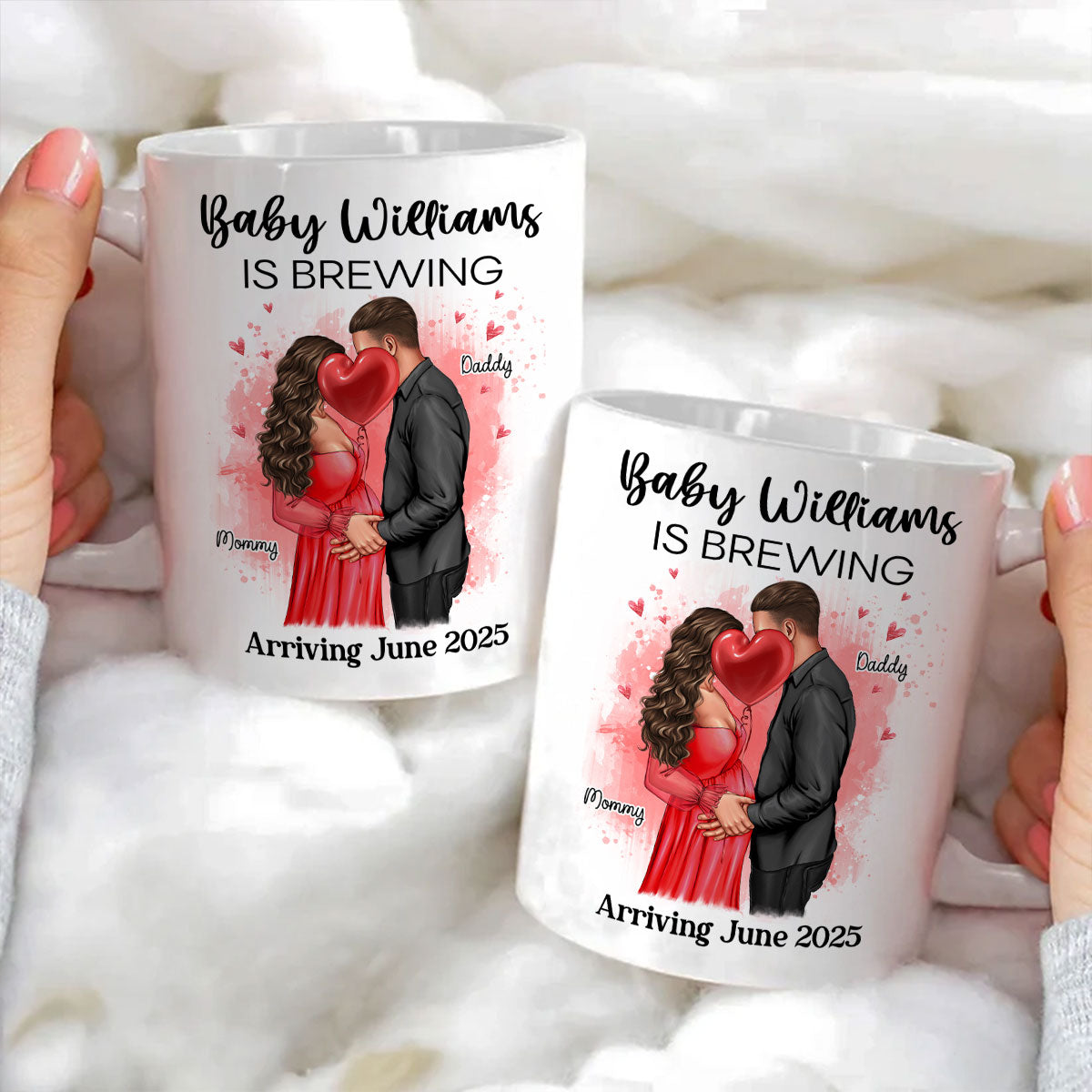 Baby Is Brewing Pregnancy Kissing Couple Personalized Mug Expecting Mom Gift, Expecting Parents Gift,  Gift