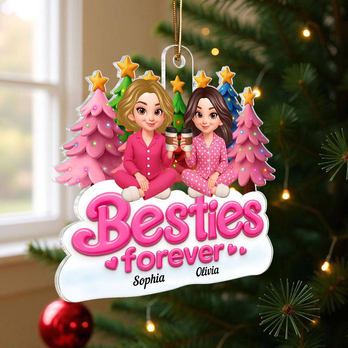 Pink Besties Forever Christmas - Personalized Acrylic Ornament