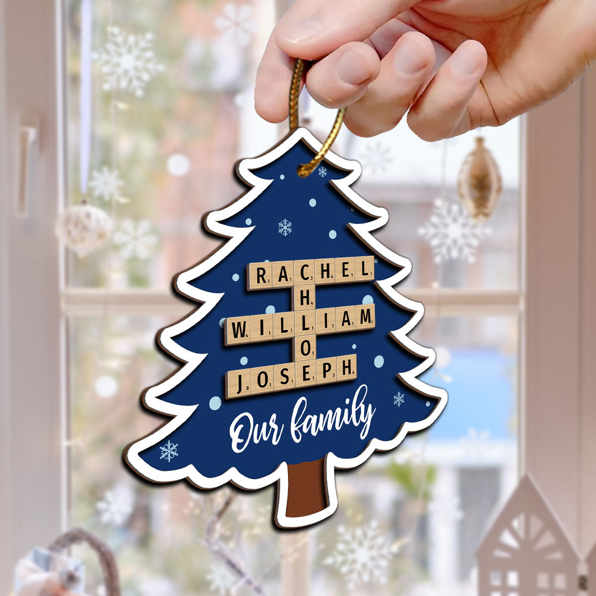 Family Names Puzzle Crossword In Christmas Tree Personalized 2-Layer Wooden Ornament, Christmas Gift For Family