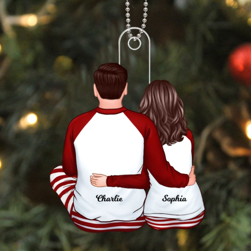 Back View Couple Hugging Sitting Christmas Gift For Him For Her Personalized Acrylic Ornament