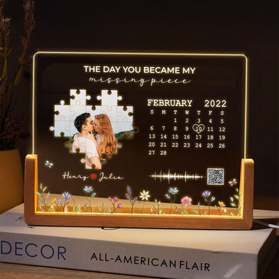 The Day I Found My Missing Piece Personalized Photo Night Light Plaque, Voice Recording Custom Message, Heartfelt Gift for him & for her