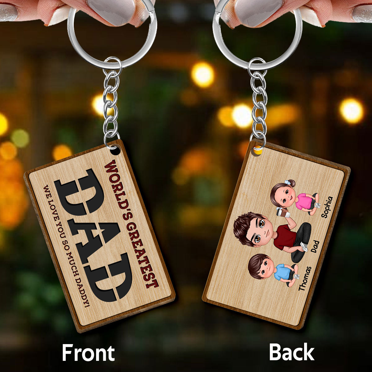 World‘s Greatest Dad Doll Family Personalized Wooden Keychain