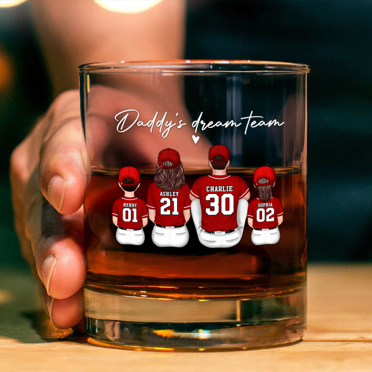 Baseball Daddy's Dream Team Personalized Wine Glass, Father's Day Gift for Dad, Gift for Husband