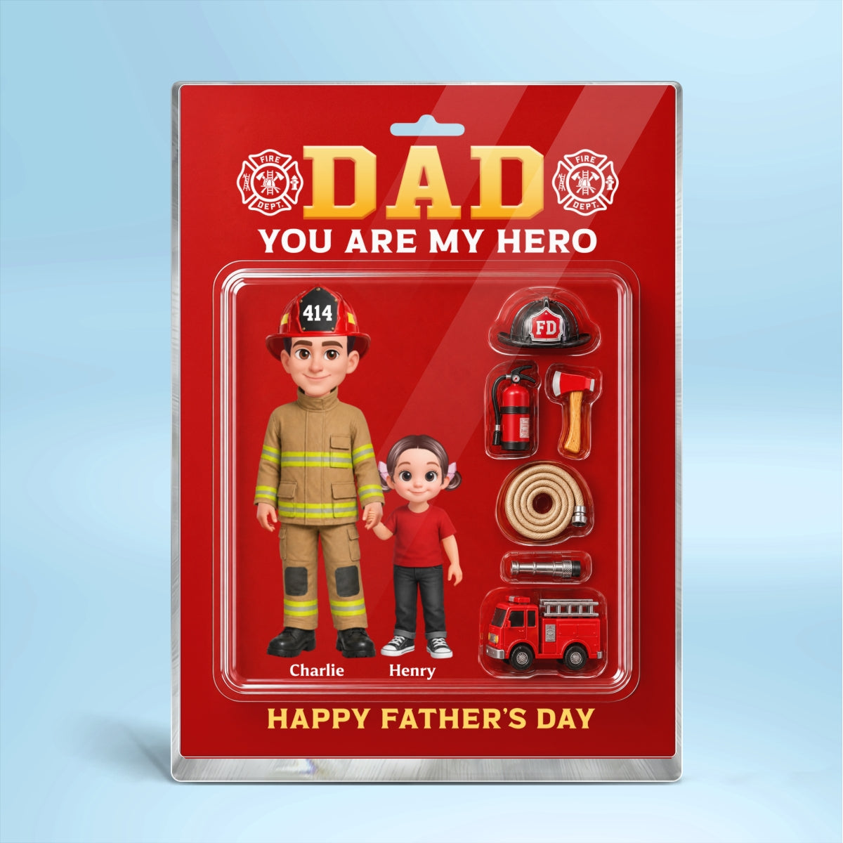 Proud Firefighter Dad You Are Our Hero Custom Figure Style - Personalized Acrylic Block Plaque - Father's Day Gift For Dad, Husband