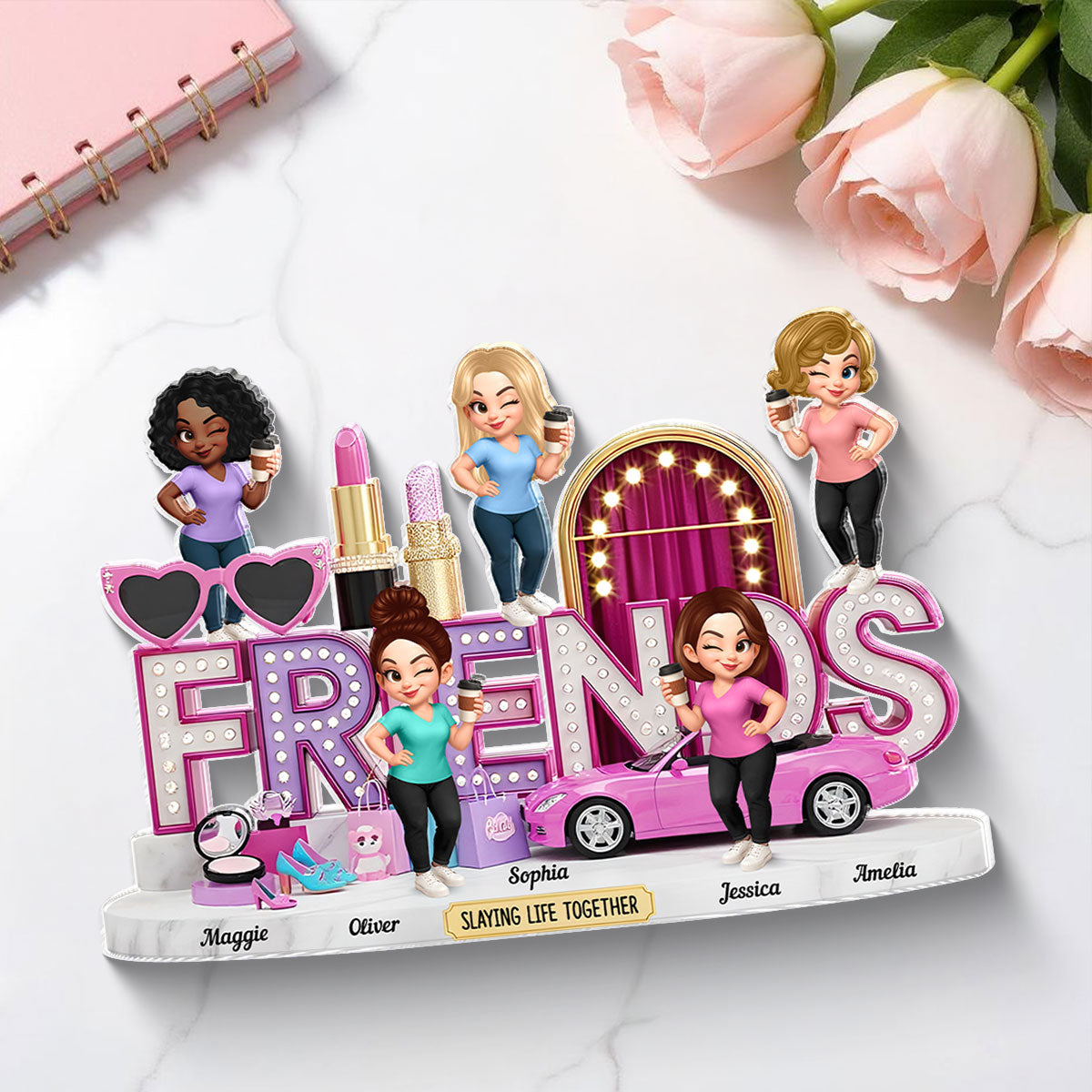 Besties Slaying Life Together 3D Effect Personalized Acrylic Block
