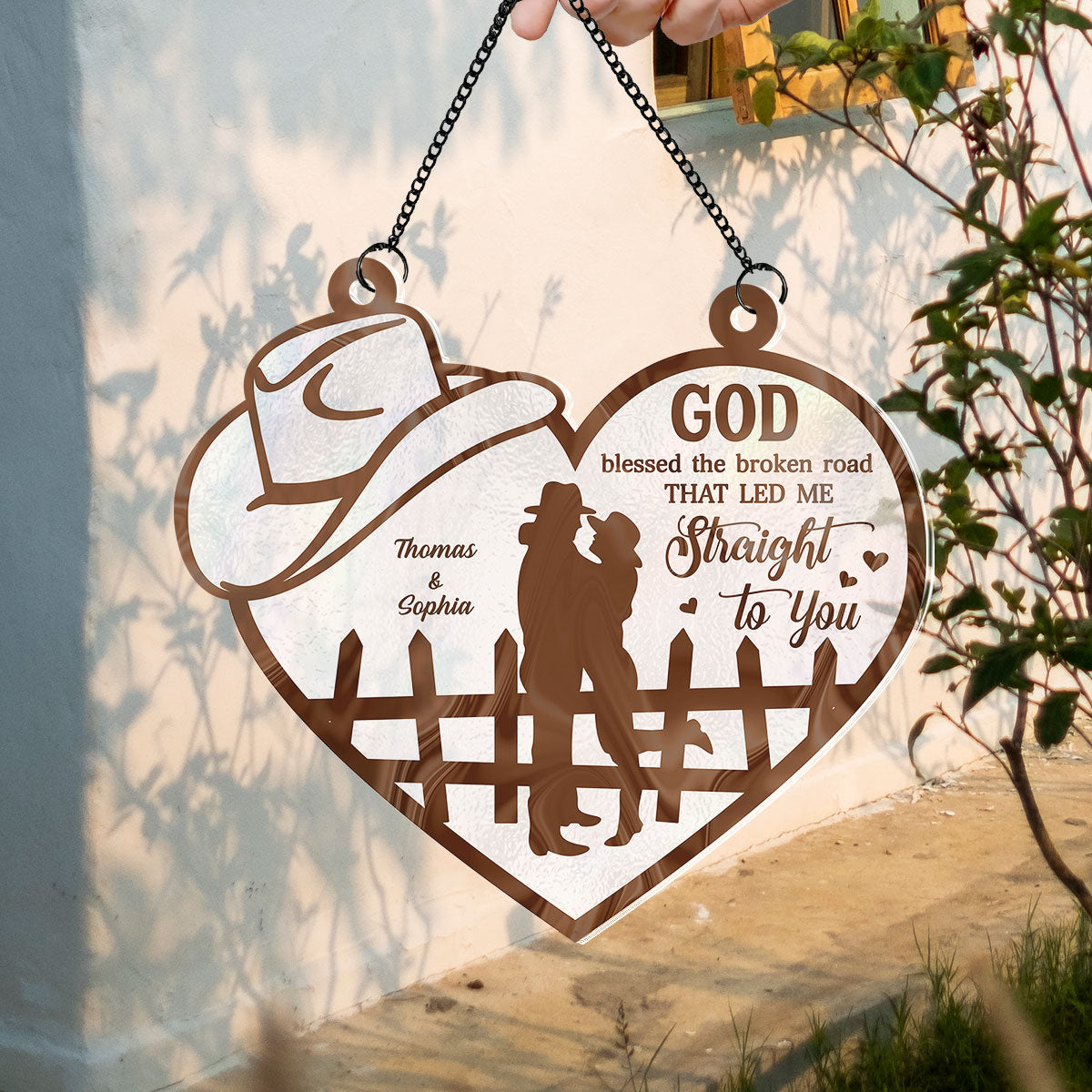 God Blessed The Broken Road Country Vibe Couple Personalized Acrylic Suncatcher
