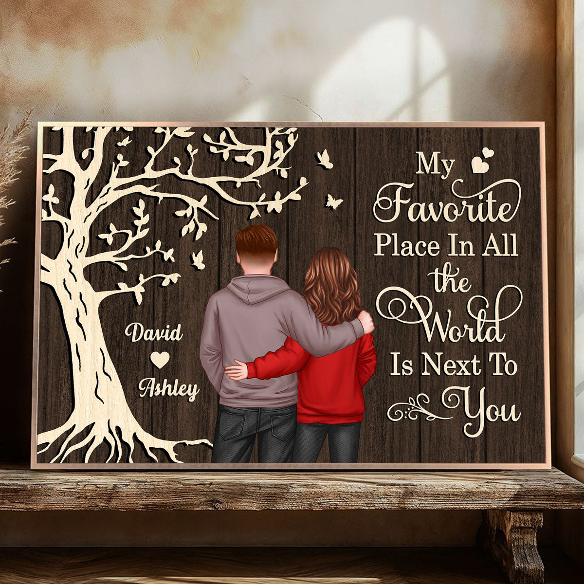 My Favorite Place in All the World Couple Tree - Personalized Canvas - Gift for him, Gift for her