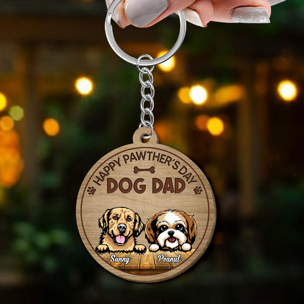 Happy Pawther‘s Day Dog Dad Personalized Wooden Keychain
