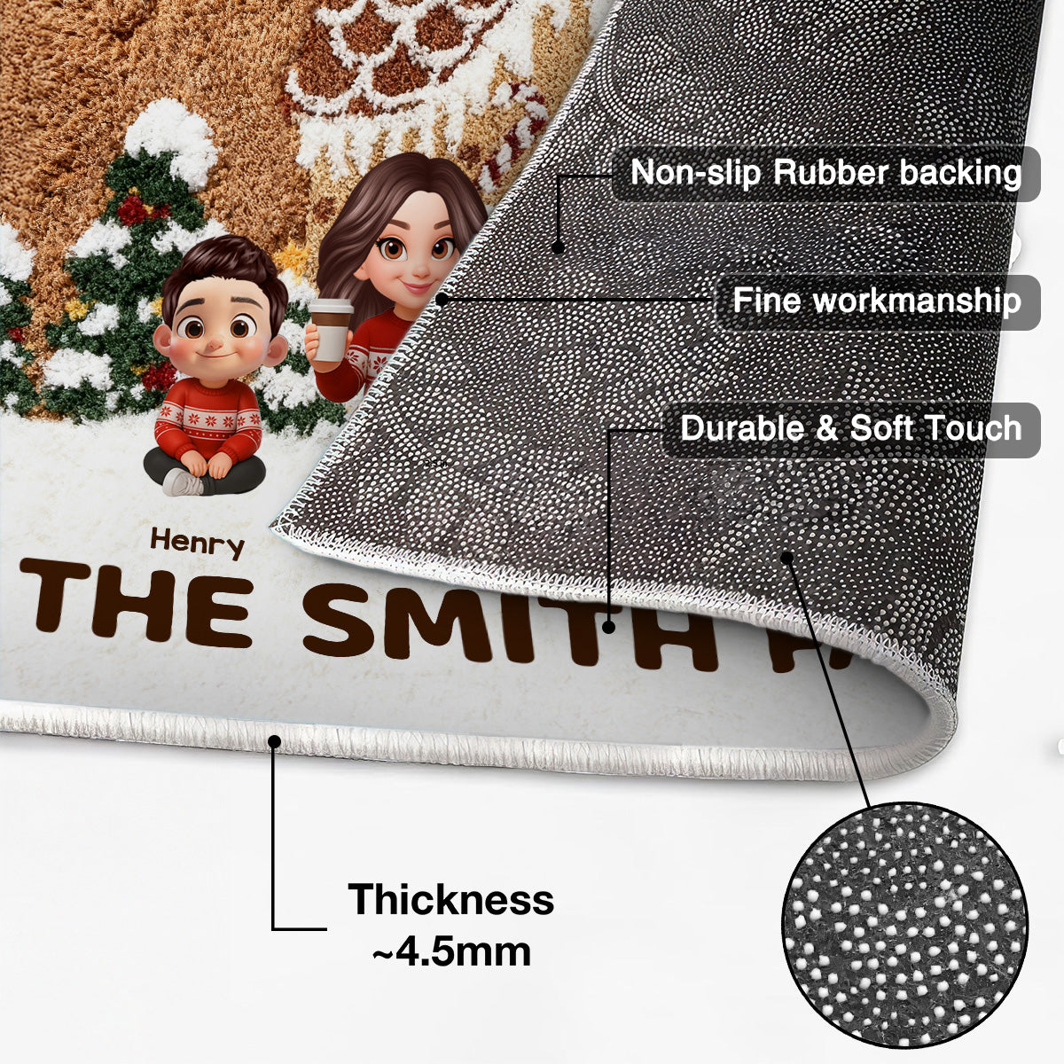 3D Effect Gingerbread House Family Christmas - Personalized Doormat