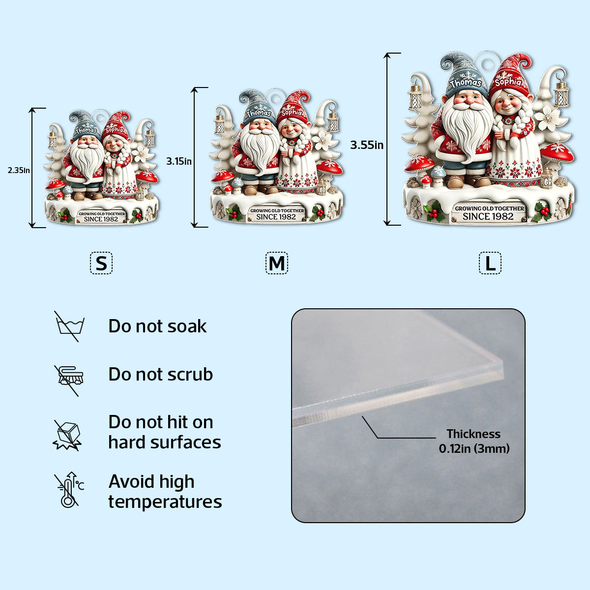 3D Effect Gnome Couple Together Personalized Acrylic Keychain, Gift For Him, For Her, Husband, Wife