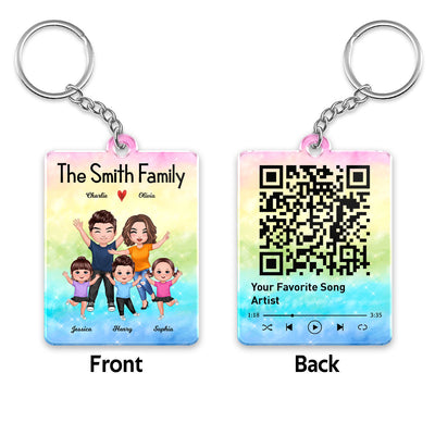 Whole Happy Family Kids Dog Cat Favorite Song QR Code Personalized Acrylic Keychain