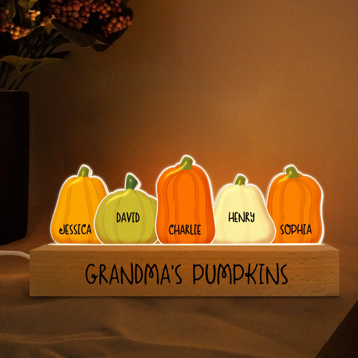 Grandma Pumpkins Personalized Acrylic Block LED Light, Gift For Mom, For Grandma