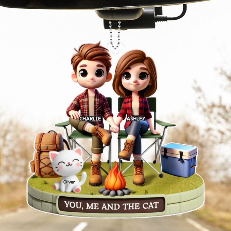 3D Effect Camping Couple And Dogs Cats Personalized Acrylic Car Hanger,  Gift, Anniversary Gift, Couple Keepsake