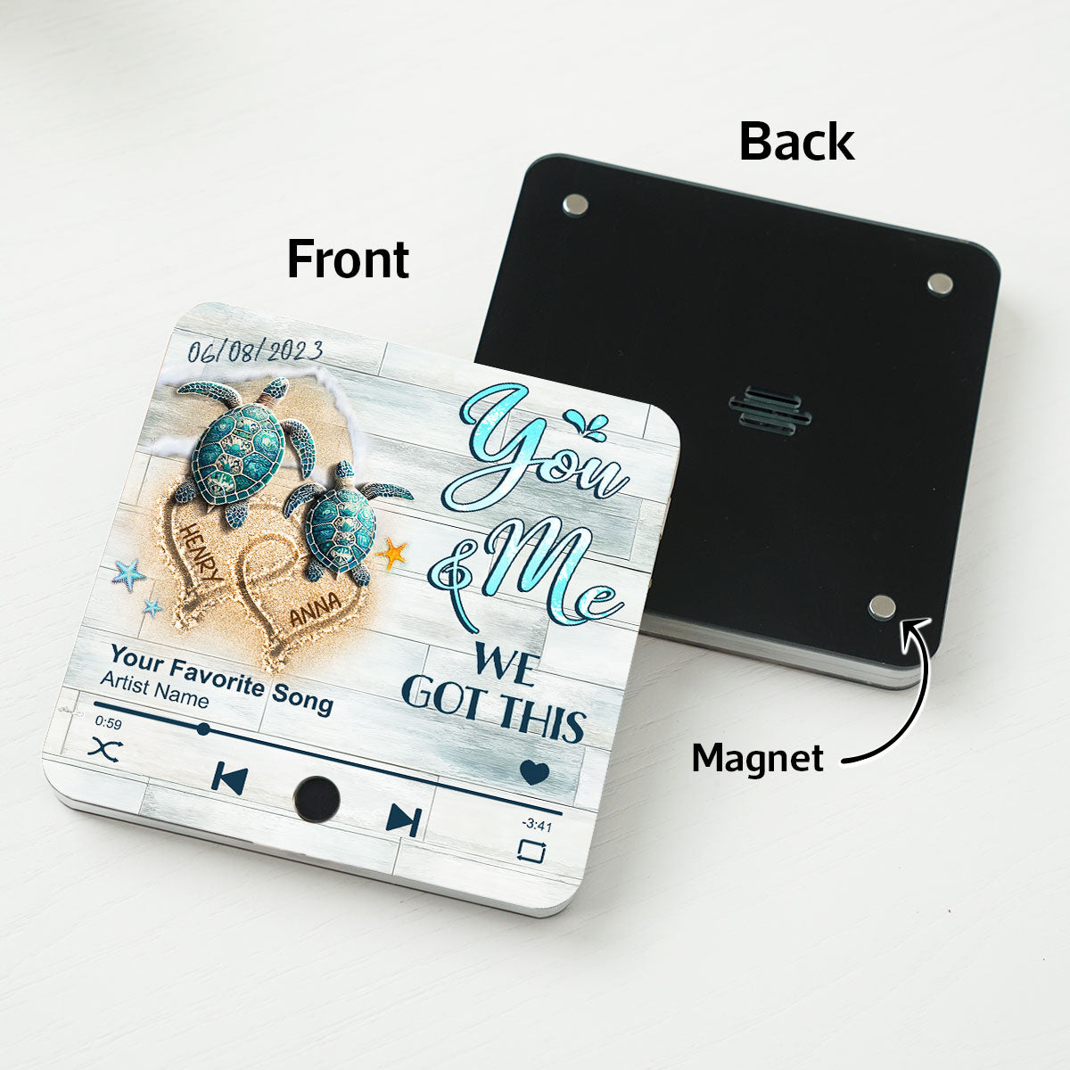 I Found You & You Found Me Sea Turtles Personalized Music Fridge Magnet,  Gift For Couple