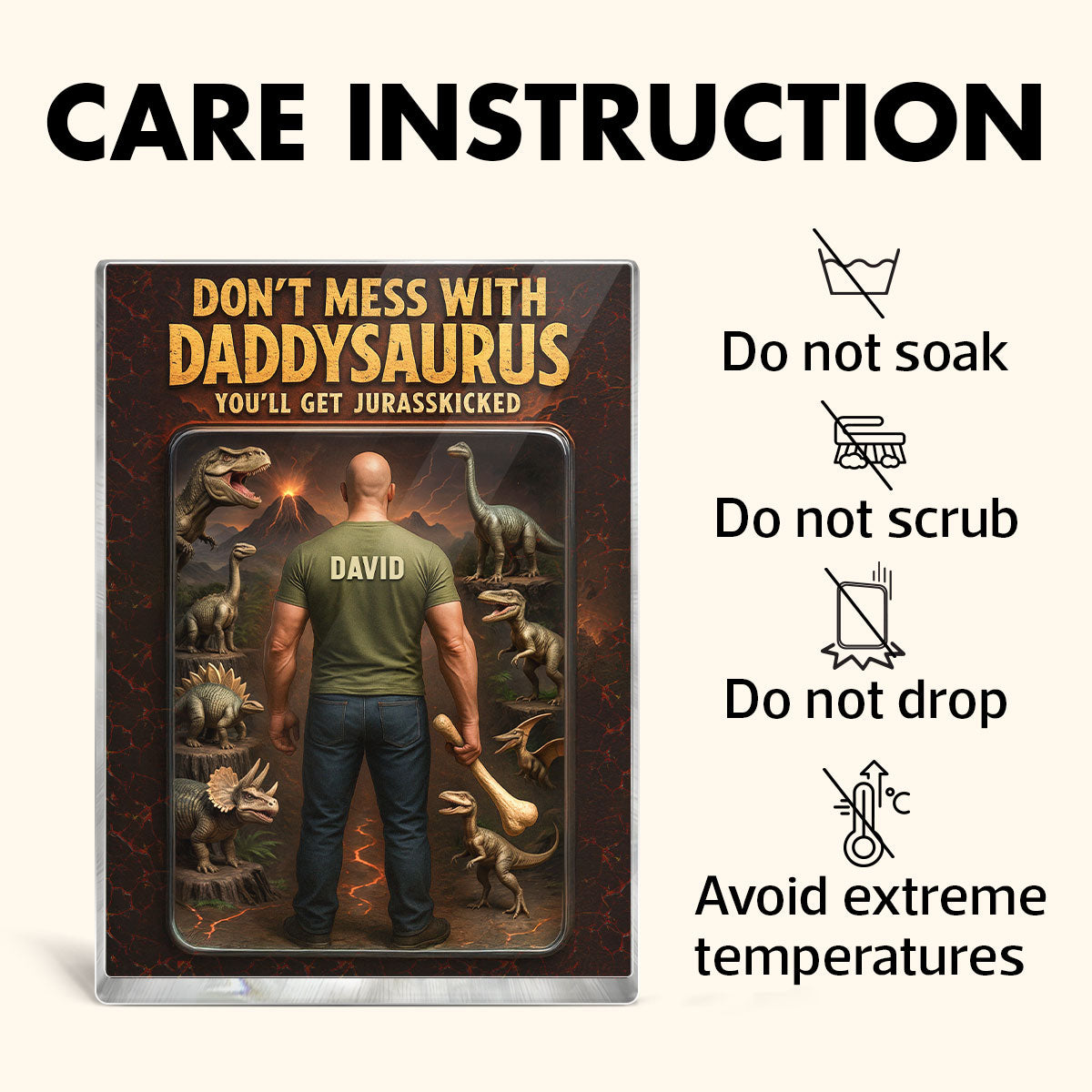 3D Effect Don't Mess With Daddysaurus Custom Figure Personalized Flat Rectangle Acrylic Block, Gift For Dad