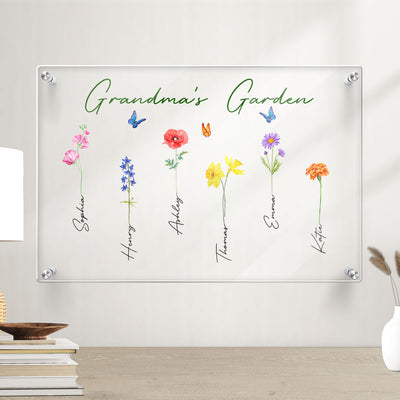 Family Birth Month Watercolor Flowers Grandma Garden Personalized Acrylic Board Wall Art