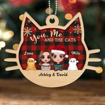 Doll Couple And Cats Personalized Wooden Ornament