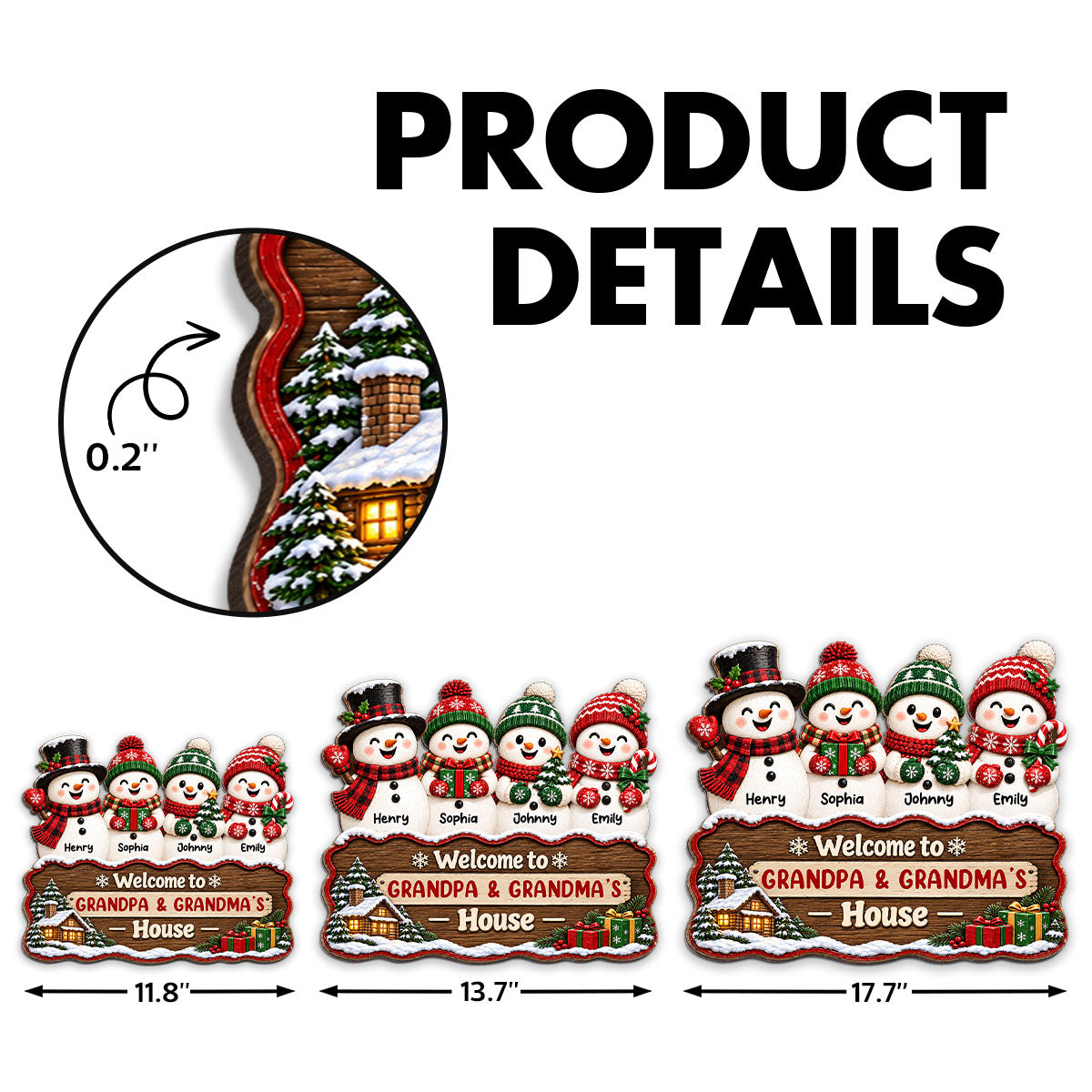 Heartwarming Snowman Grandkids - Personalized Wood Sign - Christmas Decoration For Grandparents