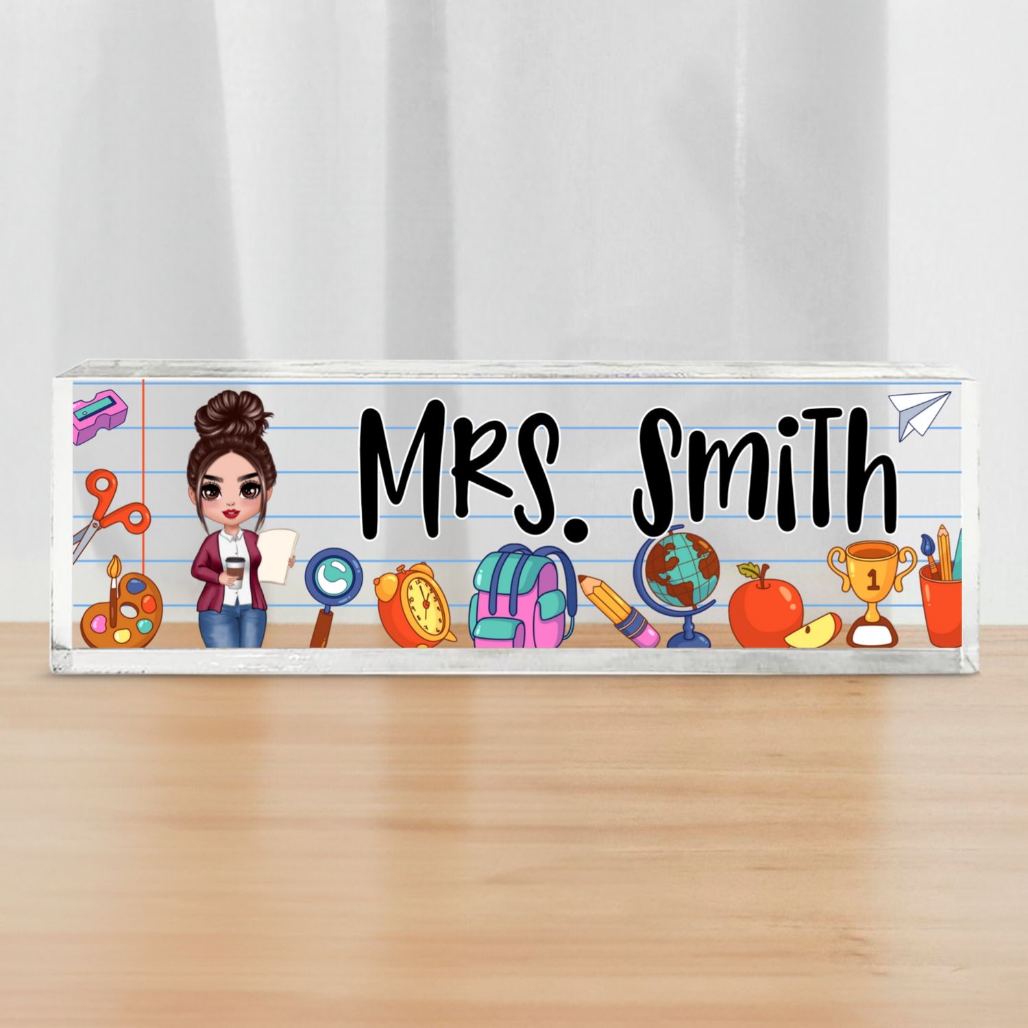 Teacher School Things Personalized Acrylic Desk Name Plate, Back To School Gift For Teacher, Office Decor