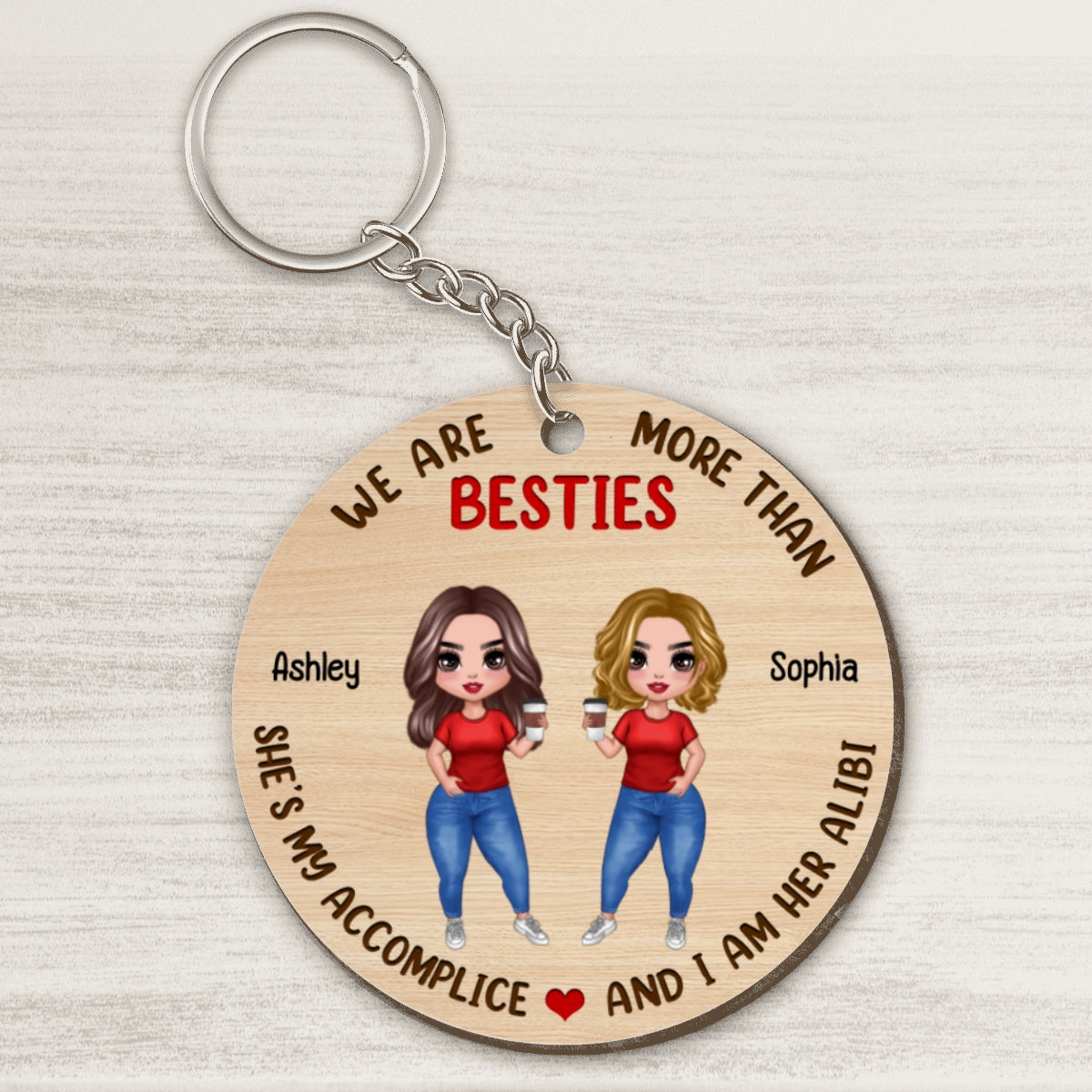 Doll Besties Standing Accomplice Alibi Gift For Best Friends Personalized Wooden Keychain