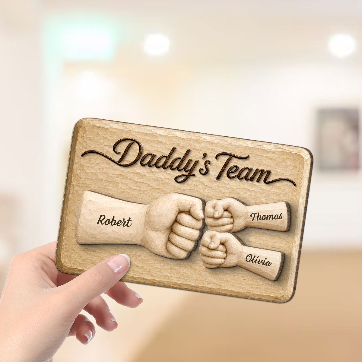 Sentimental Rustic Daddy's Team Fist Bump - Personalized 2-Layered Wooden Plaque - Father's Day Gift For Dad, Husband
