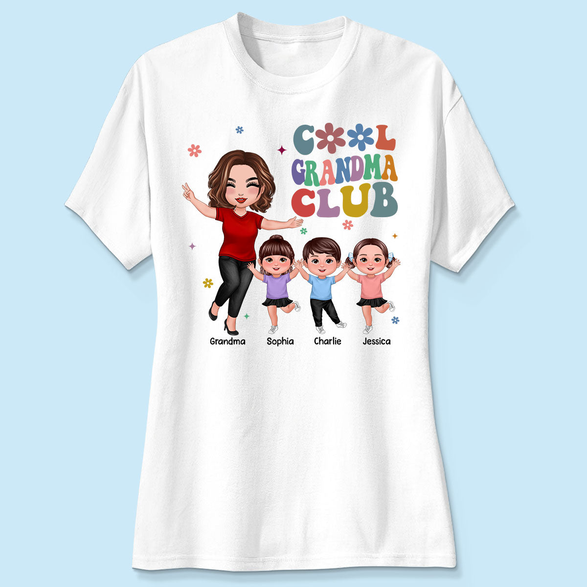 Cool Grandma Club Happy Doll Grandma Kids Personalized Shirt