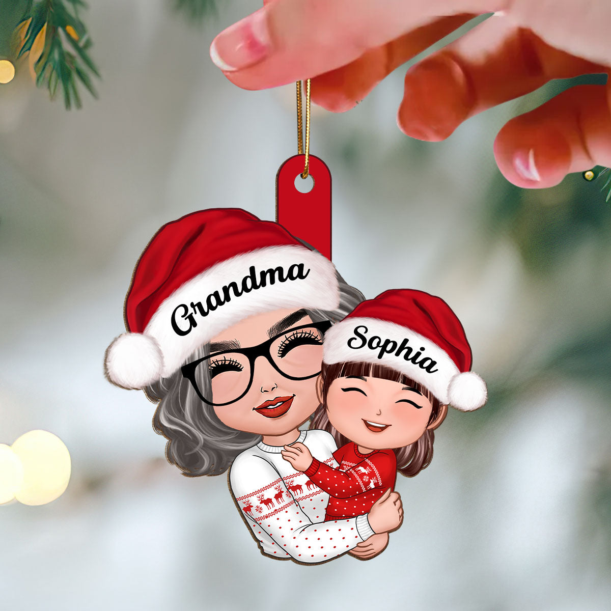 Doll Grandma Hugging Kid Christmas Gift For Granddaughter Grandson Personalized Wooden Ornament