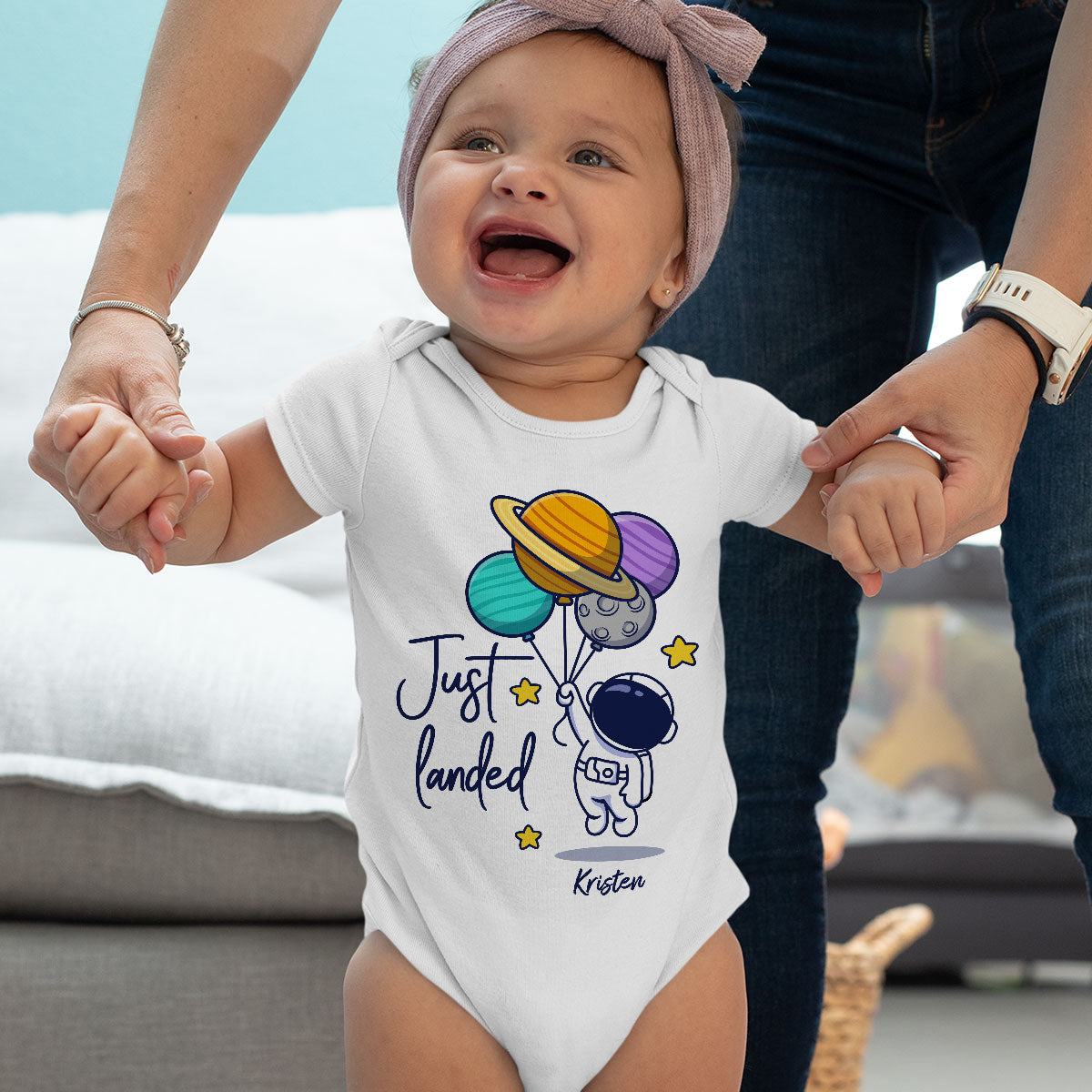 Just Landed Baby Arrival Cute Astronaut Personalized Baby Onesie, Baby Shirt
